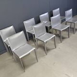 Chaises de salle à manger en cuir gris par Cattelan Italie, lot de 8 - années 1980