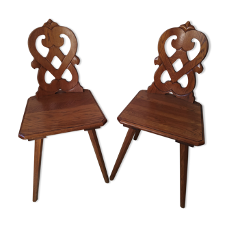 Pair of savoyard mountain chair carved wooden chalet