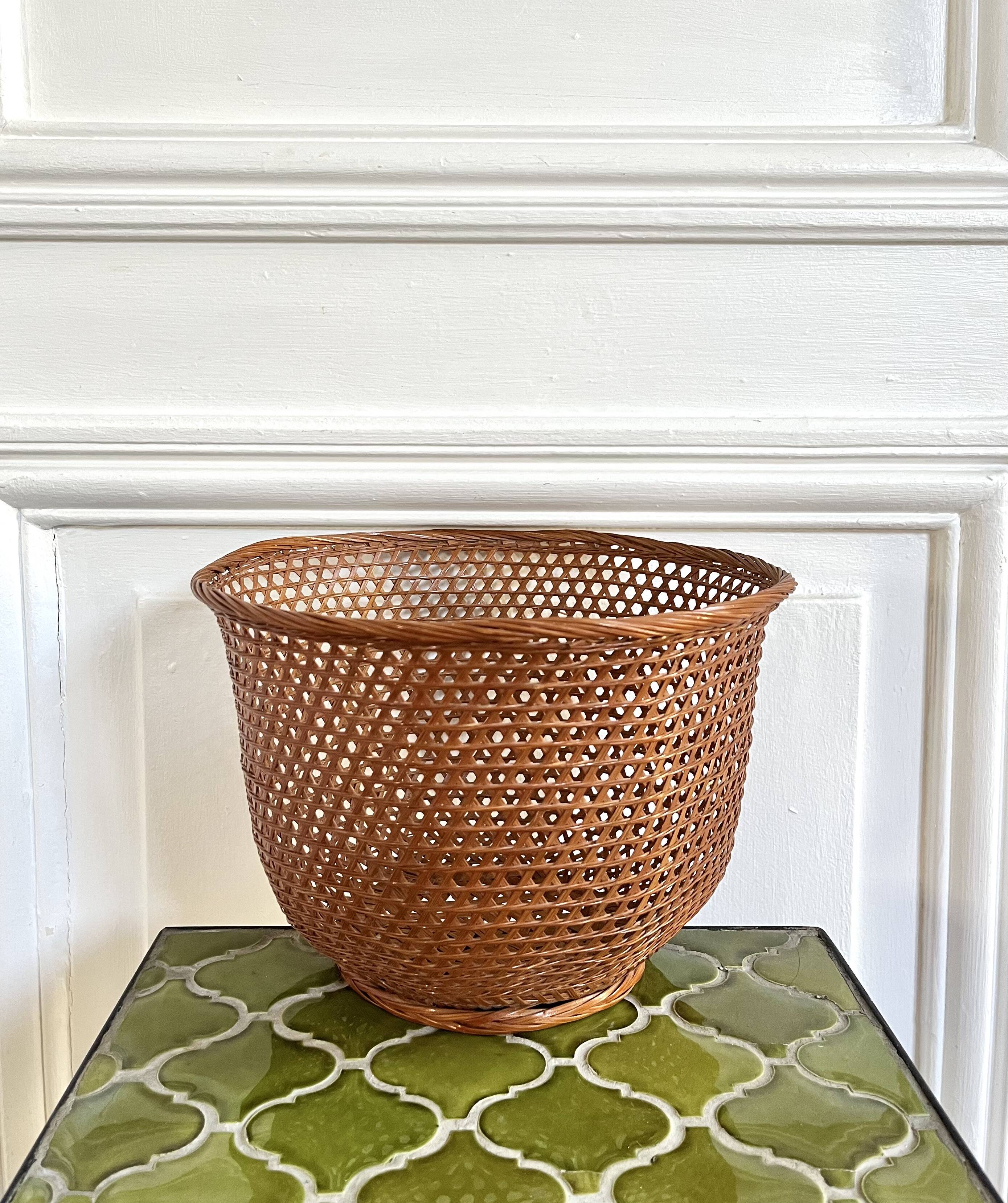 Wicker cane basket planter