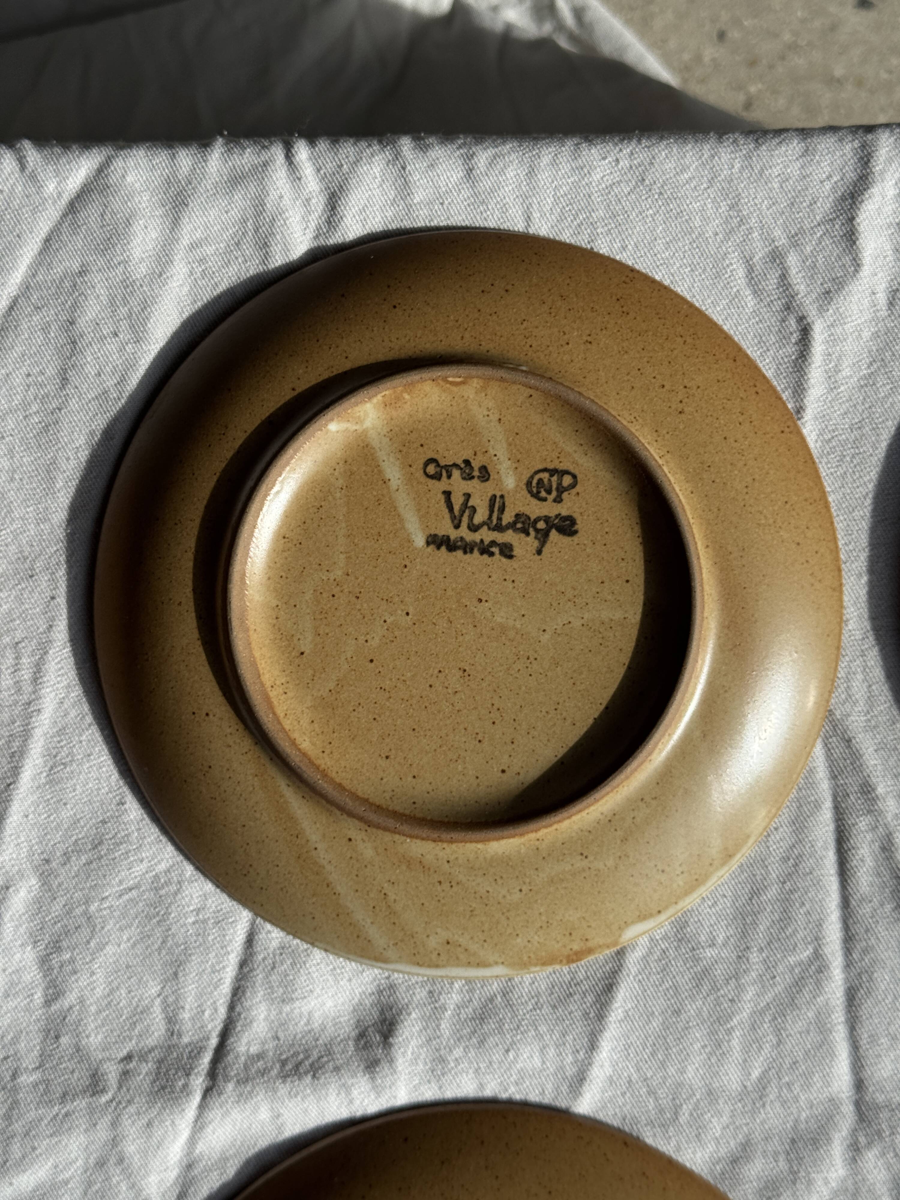 Set of 6 dessert plates in stoneware Village France D20