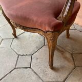 Pair of louis xv style bergeres armchairs with pink velvet armrests