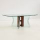 Vintage postmodern coffee table with wavy glass and wooden spheres
