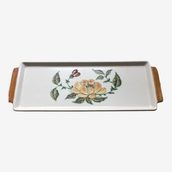 Gien ceramic cake dish, Dakar model, hand-painted floral motifs