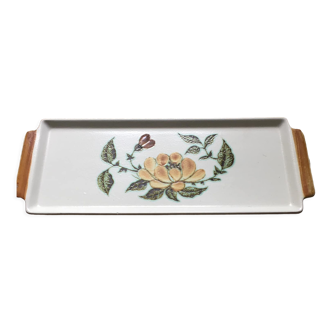 Gien ceramic cake dish, Dakar model, hand-painted floral motifs