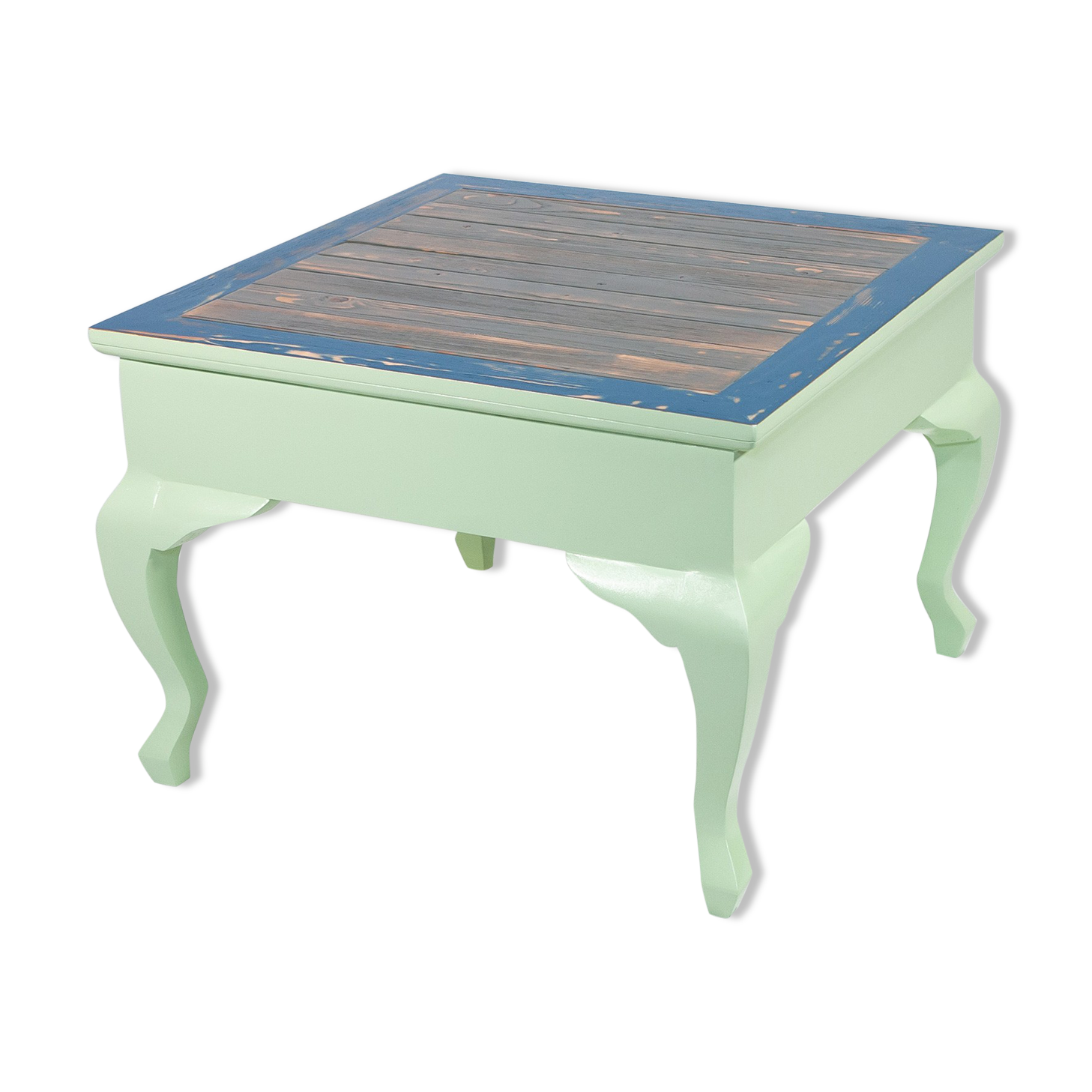 Square solid wood coffee table with curved legs