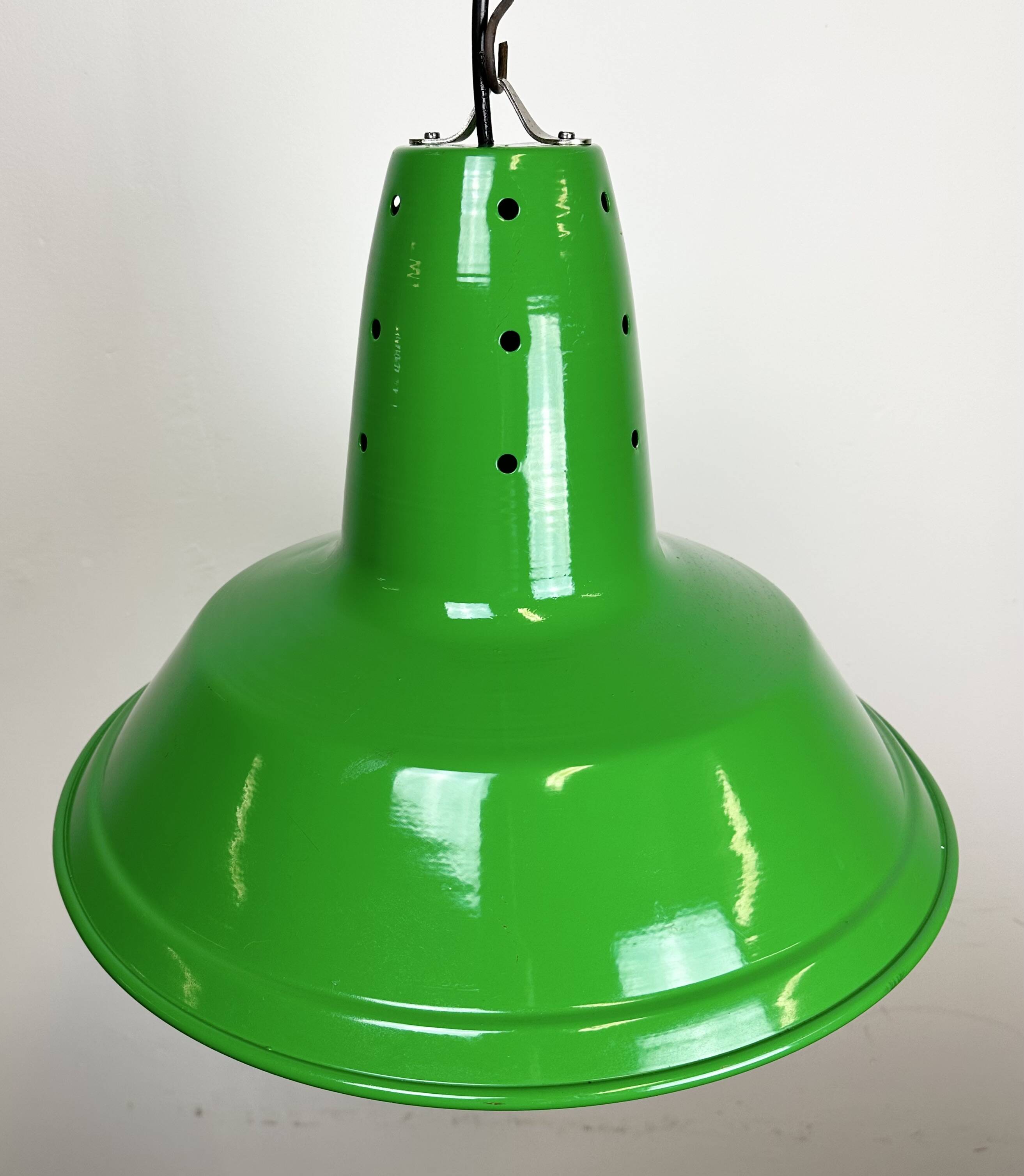 Industrial Italian Green Factory Hanging Lamp, 1970s