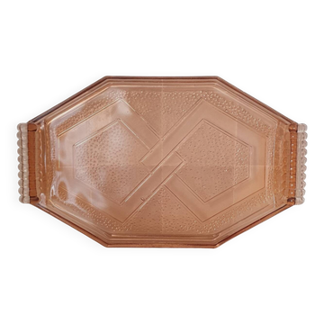 Plateau en verre rose style rosaline Art déco