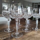 Set of 7 cut crystal wine glasses