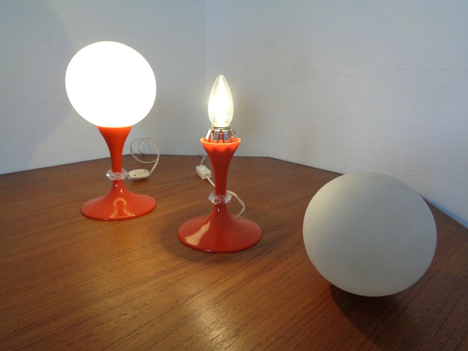 Glass and Plastic Tulip Bedside Lamps, 1970s, Set of 2