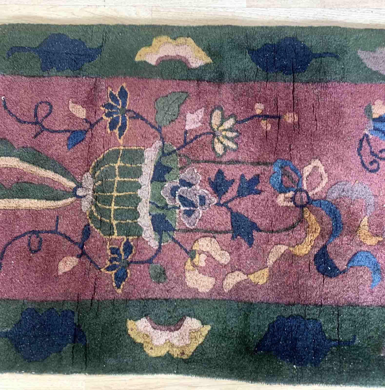 Chinese Art Deco handmade antique carpet 64cm x 128cm 1920s