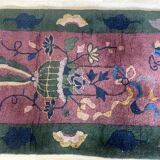 Chinese Art Deco handmade antique carpet 64cm x 128cm 1920s