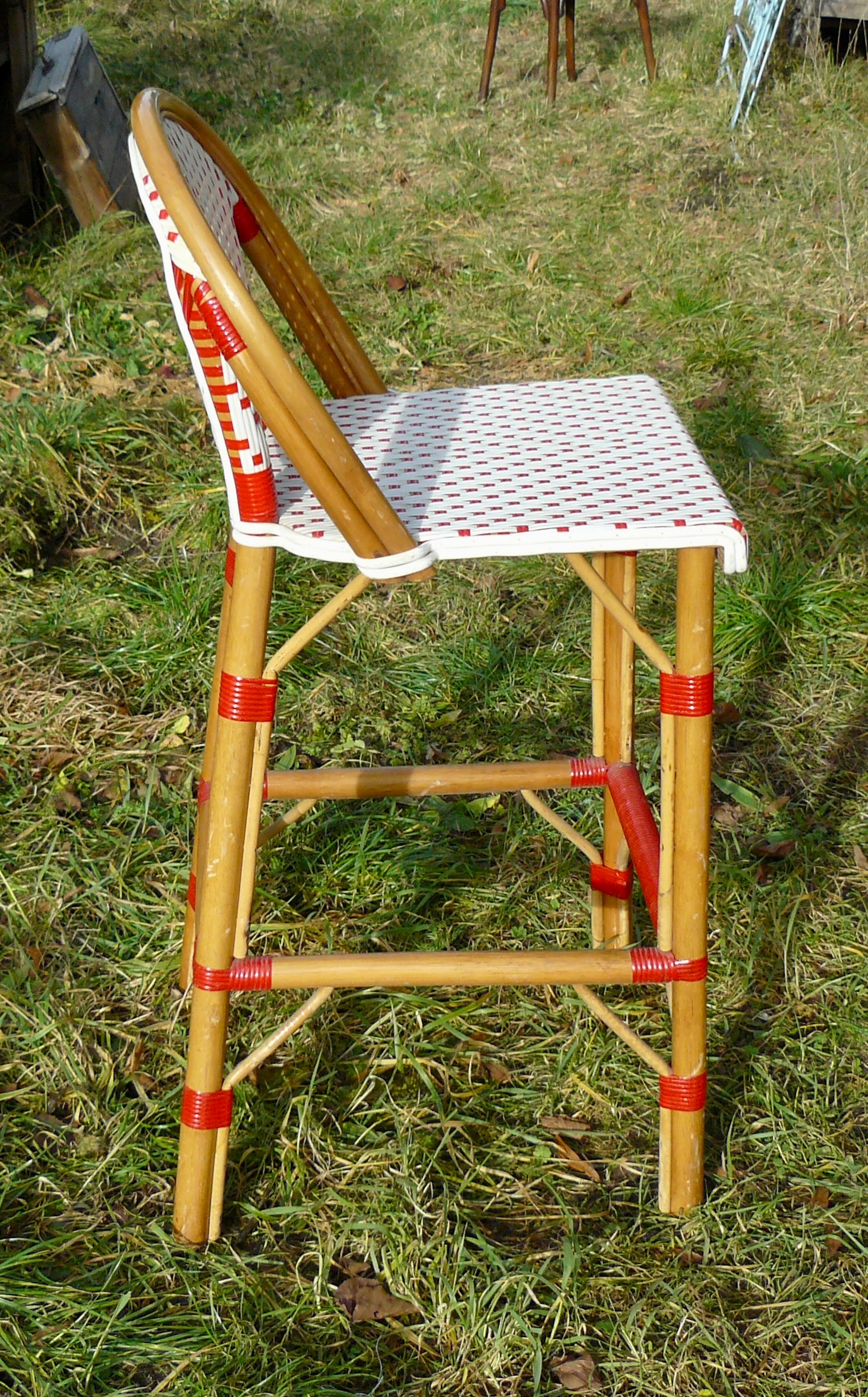 Vintage red and white rattan back bar stool 1970-80
