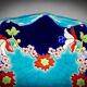 Longwy coupe model Roxane – Floral enamels on a crackled turquoise background