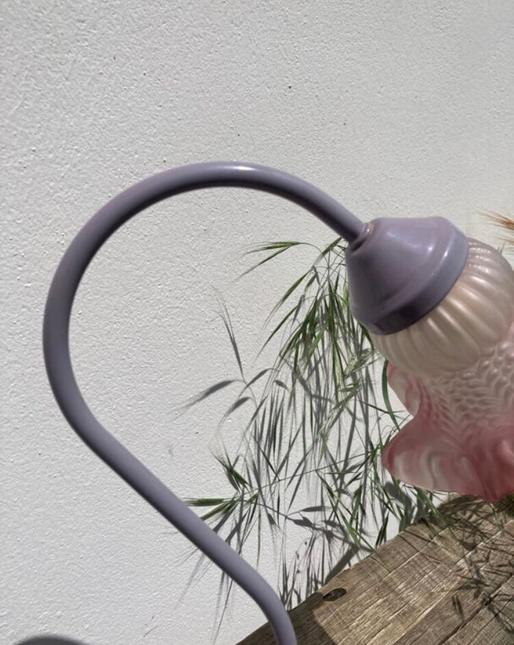 Swan lamp Delmas 1970 in metal and molded glass purple and white