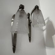 Appliques Art Déco argentées verre givré