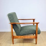 GFM-142 armchair, design by Edmund Homa from the 70s, olive green thick boucle - 2 pieces available