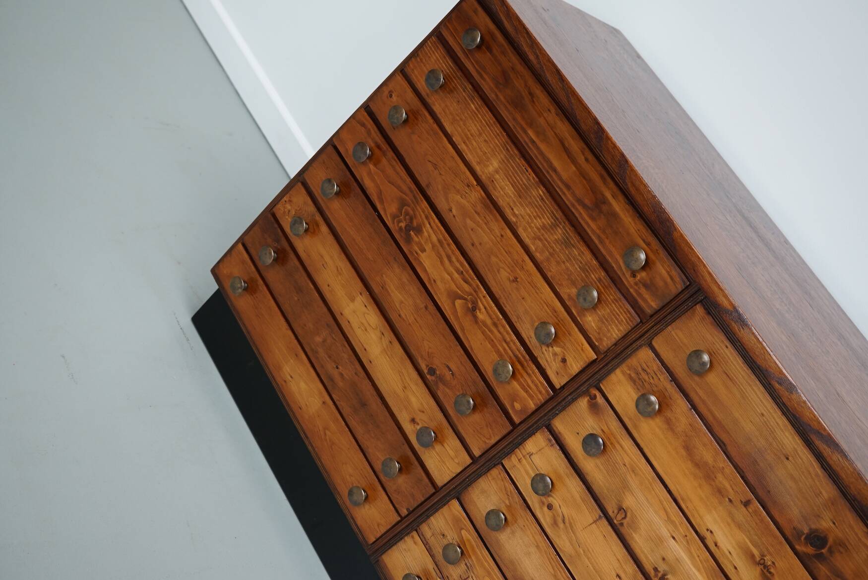 Vintage German pine and oak apothecary cabinet, 1950s