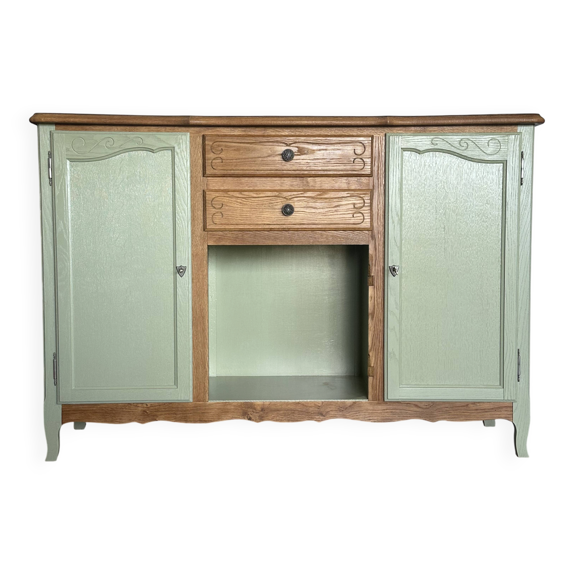 Buffet vintage en bois et vert sauge