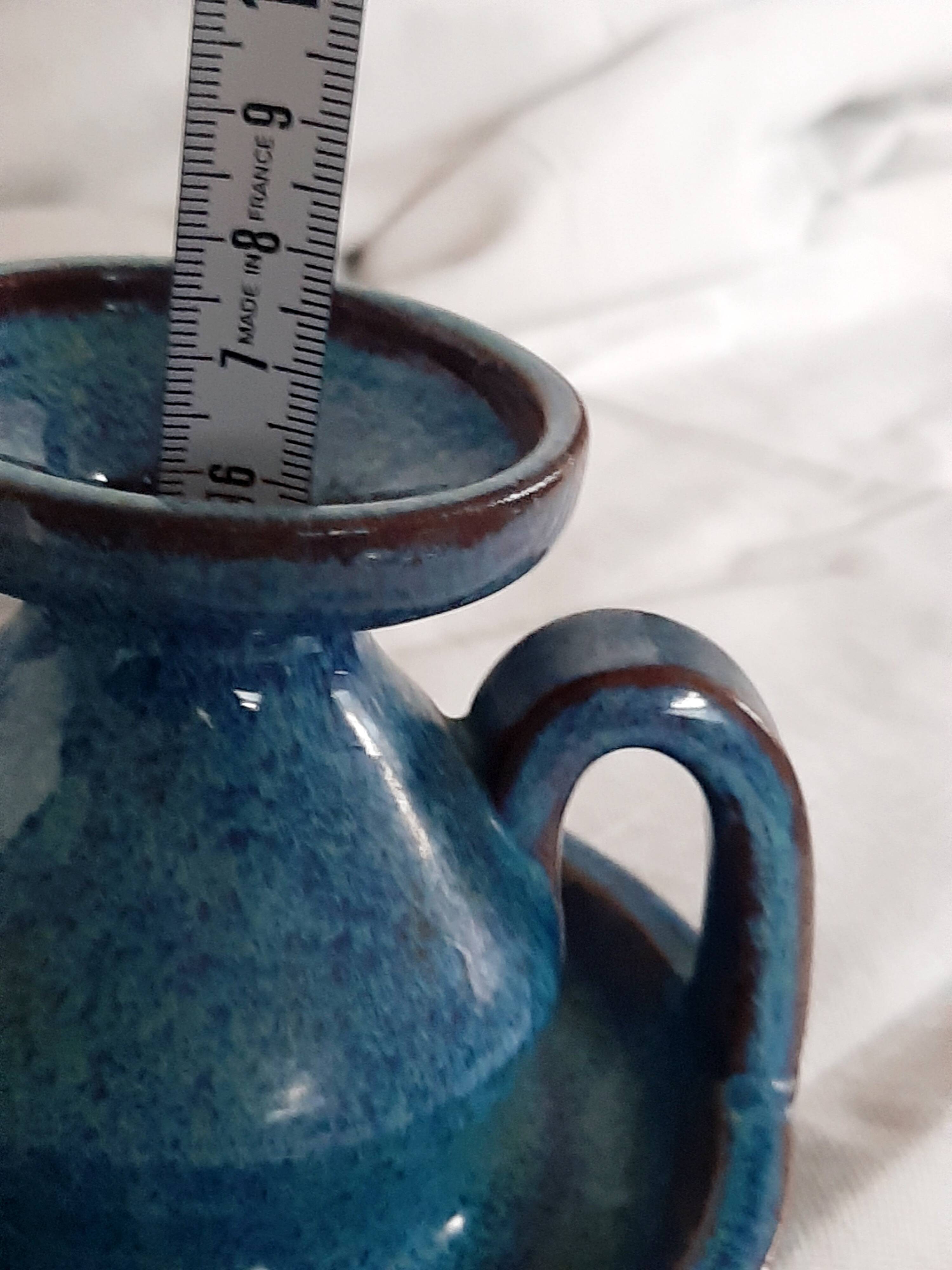 Blue stoneware candlestick signed Emile Masson