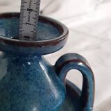 Blue stoneware candlestick signed Emile Masson