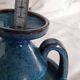 Blue stoneware candlestick signed Emile Masson