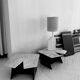 Wood and sculpted travertine table - Italy 1970