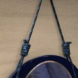 Small round wall mirror in dark blue bakelite 1960