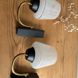 Pair of vintage glass/metal wall lights / circa 1950s 1960s