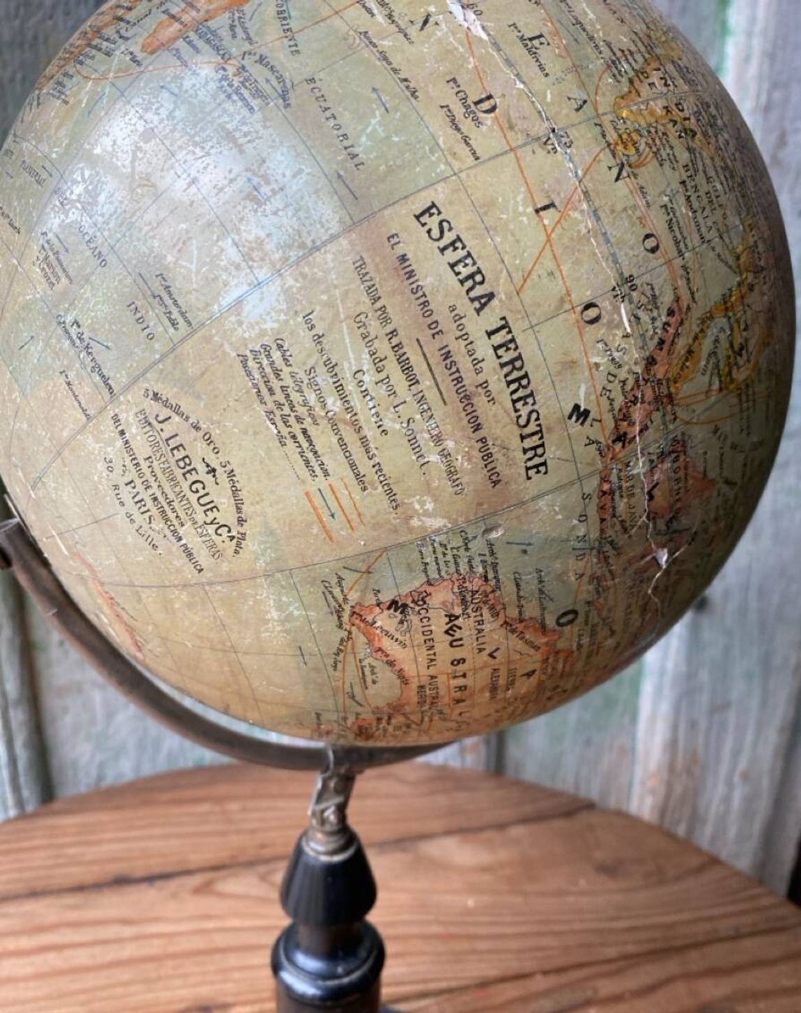 Ancien Globe Terrestre J. Lebègue & Cie, Paris — Environ 1885 / 1890 (Édition