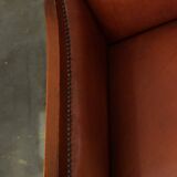 Majestic, luxurious set of 4 cognac-colored cowhide leather Art Deco design armchairs