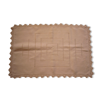 Nappe à thé fil de lin et dentelle ancienne