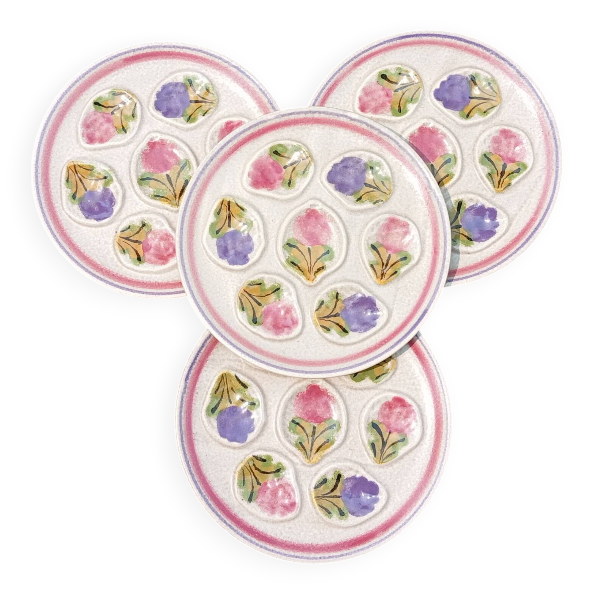 4 oyster plates 1960/70 floral decoration by MBFA Pornic