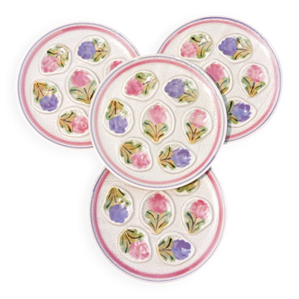 4 assiettes à huîtres 1960/70 décor floral par M.B.F.A Pornic