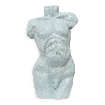 Statue de torse en céramique de studio - figure en argile céramique bleu clair - design Mid-Century