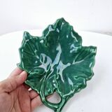 Dish and its 6 cups vintage dlg de vallauris green ceramic leaf shape