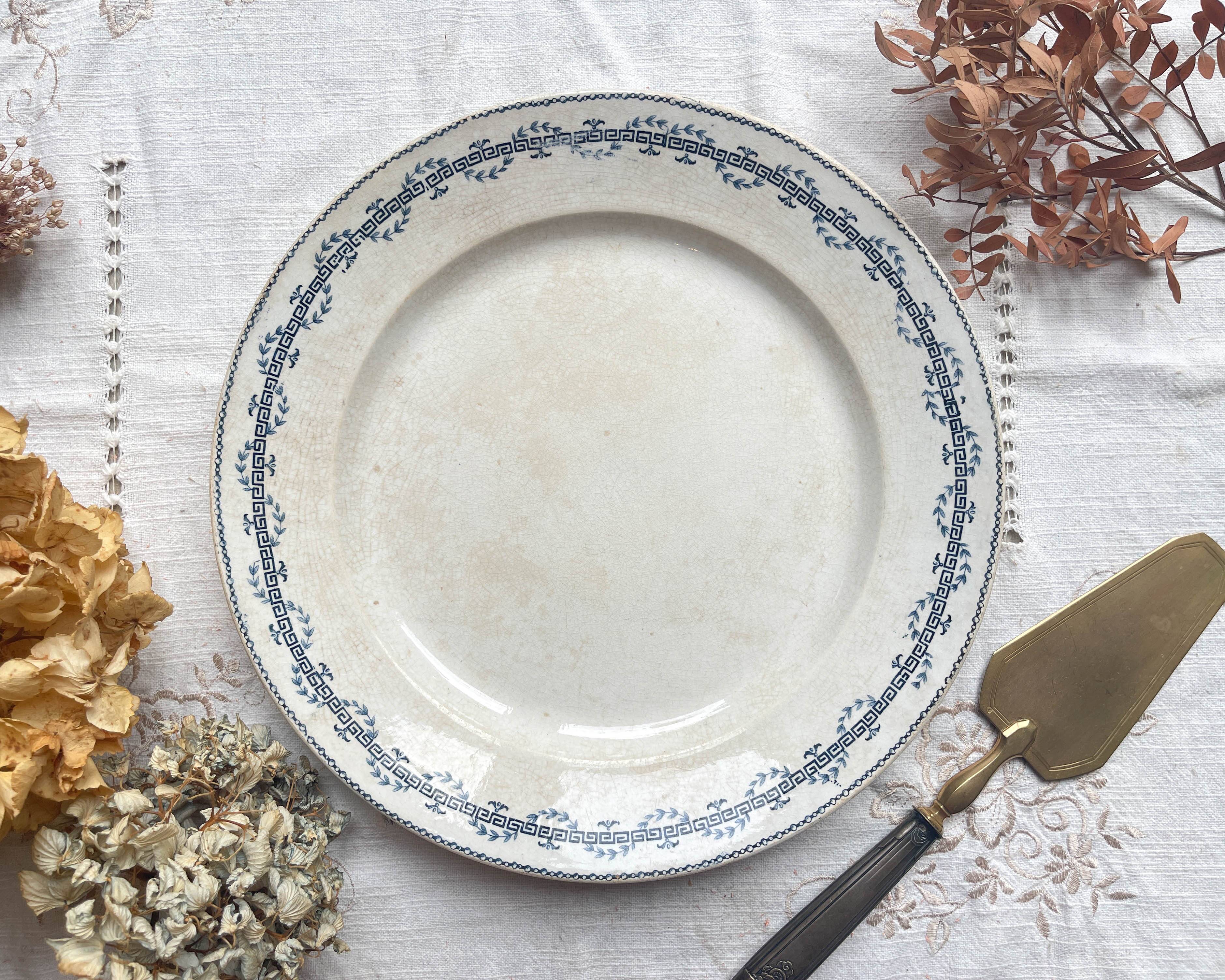 Vintage round ironstone dish, Gien Austerlitz model, made in France