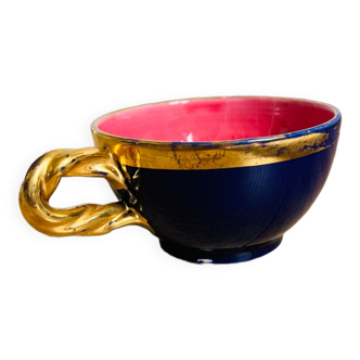 Small bowl cup with golden and blue border