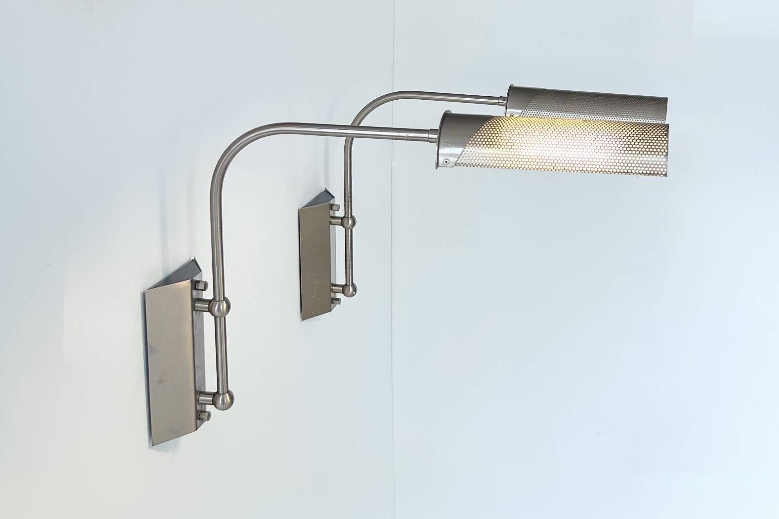 Pair of XL vintage adjustable wall lights, matte metal, Germany 1980.