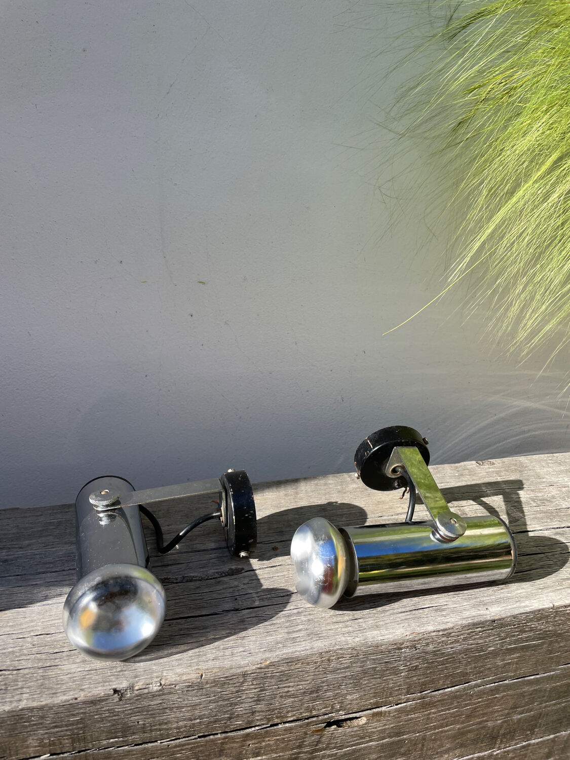 Pair of chrome metal wall lights from the 1970s.