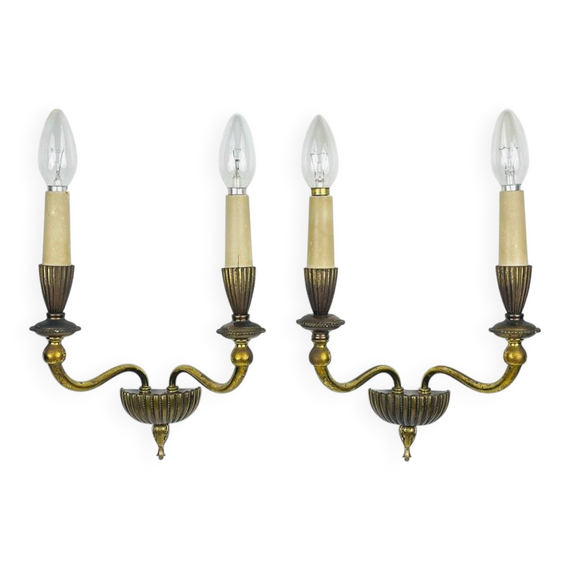 Vintage bronze wall lamps, Italy, 1950s, set of 2