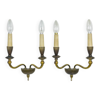 Vintage bronze wall lamps, Italy, 1950s, set of 2