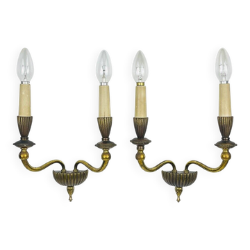 Vintage bronze wall lamps, Italy, 1950s, set of 2