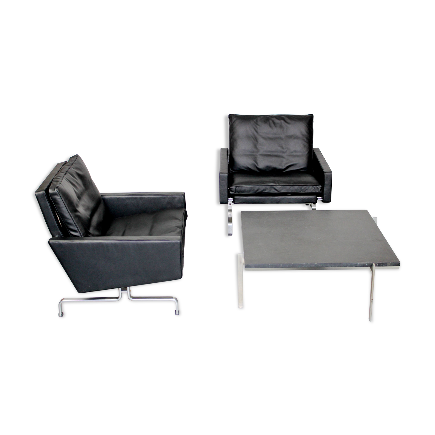 Set 2 vintage PK31/1 Lounge Chair & PK61 Coffee Table by Poul Kjaerholm for E. Kold Christensen