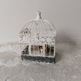 Cage for metal decoration, white patina and rattan, wedding decoration, aviary