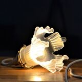 Frosted glass deco stroller, floral art deco walking lamp - beige cord