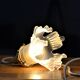 Frosted glass deco stroller, floral art deco walking lamp - beige cord