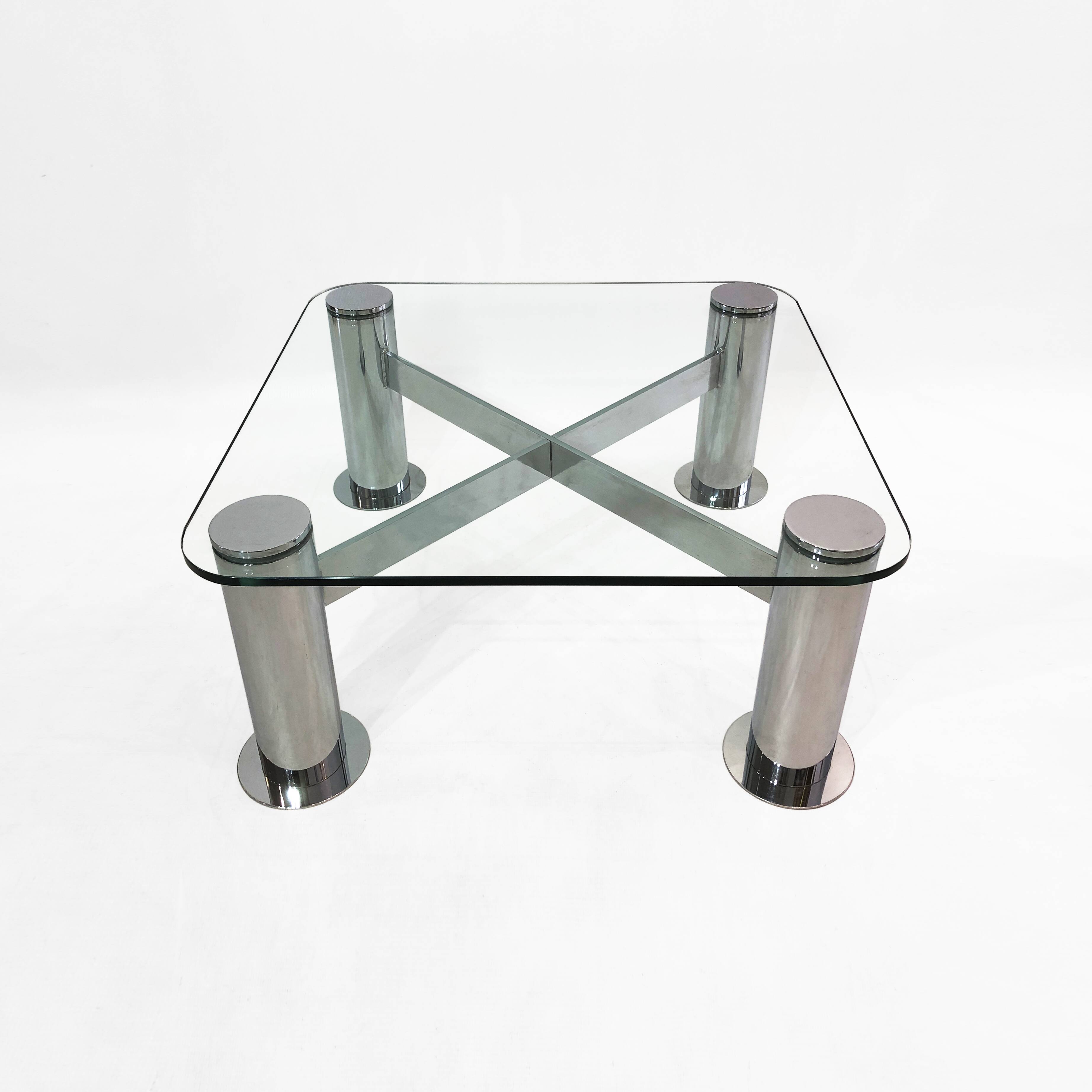Pace Postmodern Coffee Table 1980s Vintage Retro Italy Chrome Glass