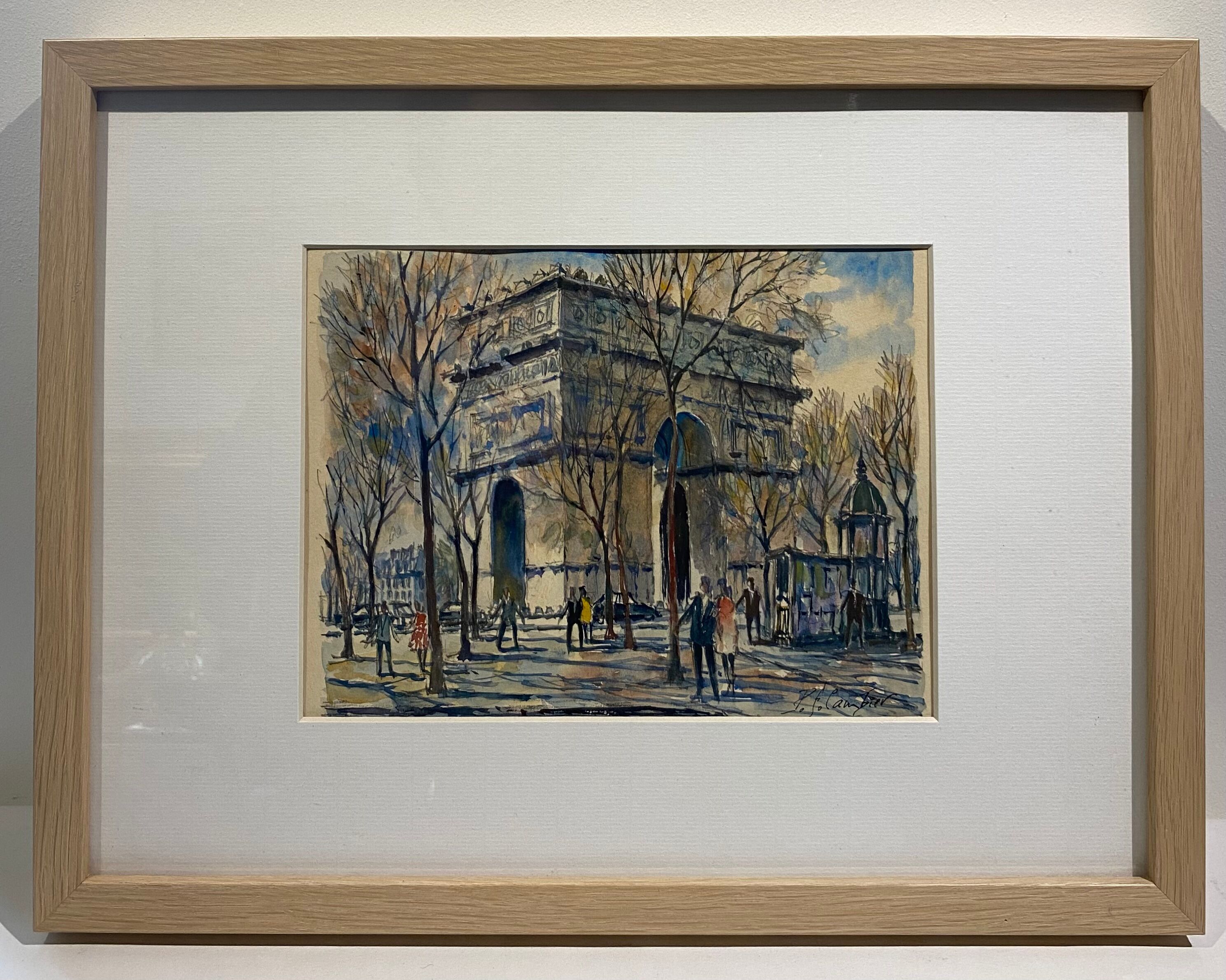 Old painting, watercolor of the signed triumphal arch, XX century