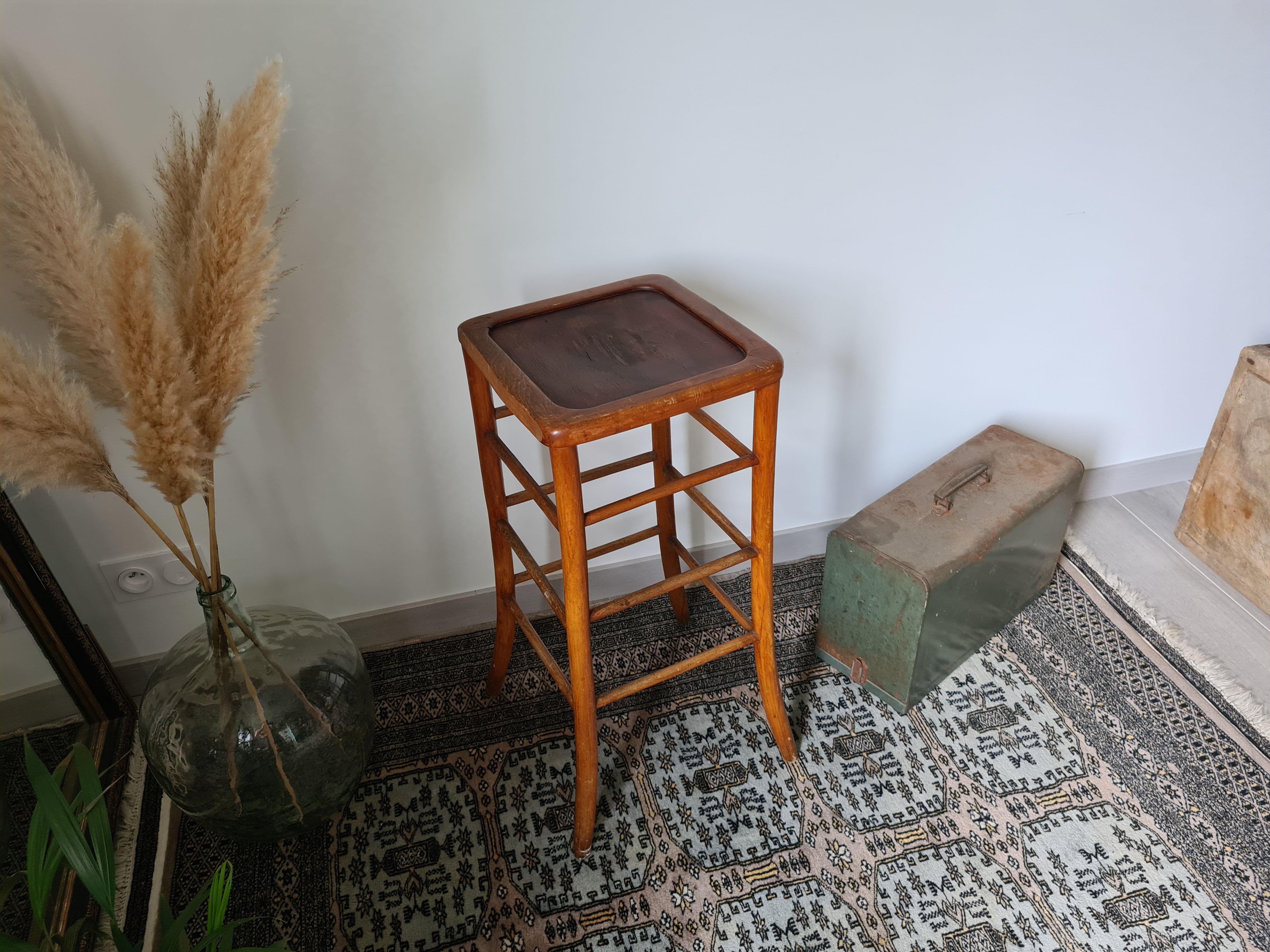 Vintage solid wood high stool