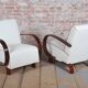 Art Deco Armchairs in Walnut and Leather, Czech, 1930s, Set of 2